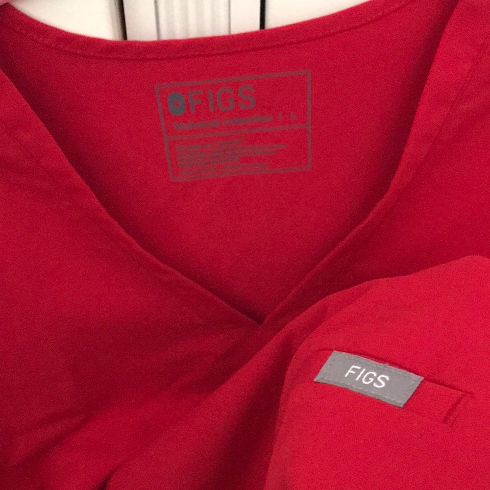 Bright red FIGS scrub set
